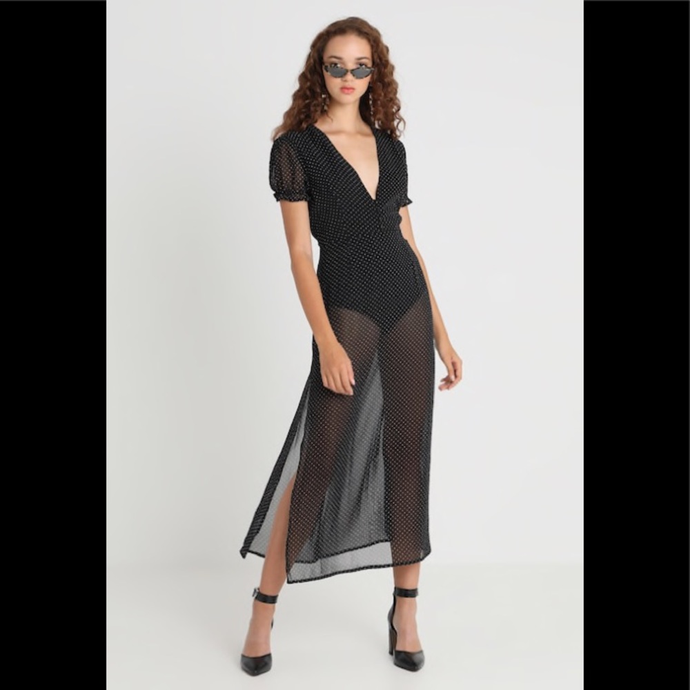 Honey Punch Polka Dot Sheer Maxi Dress